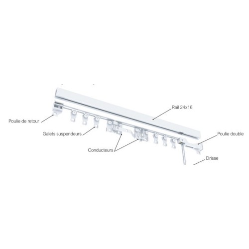 Rail 24 x 16, coloris blanc, longueur 120 cm, 2  rideaux